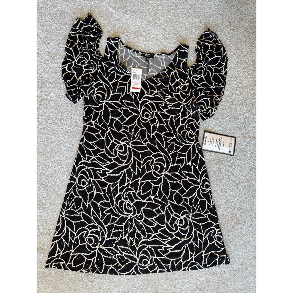 NWT - MSK Black And White Floral Dress Sparkling‎ Womens Size 6